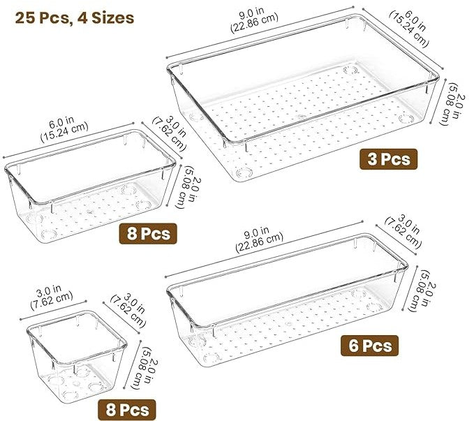 Clear Drawer Organizer Tray Set