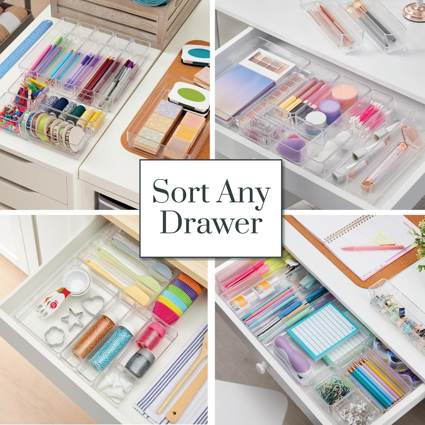 Clear Drawer Organizer Tray Set
