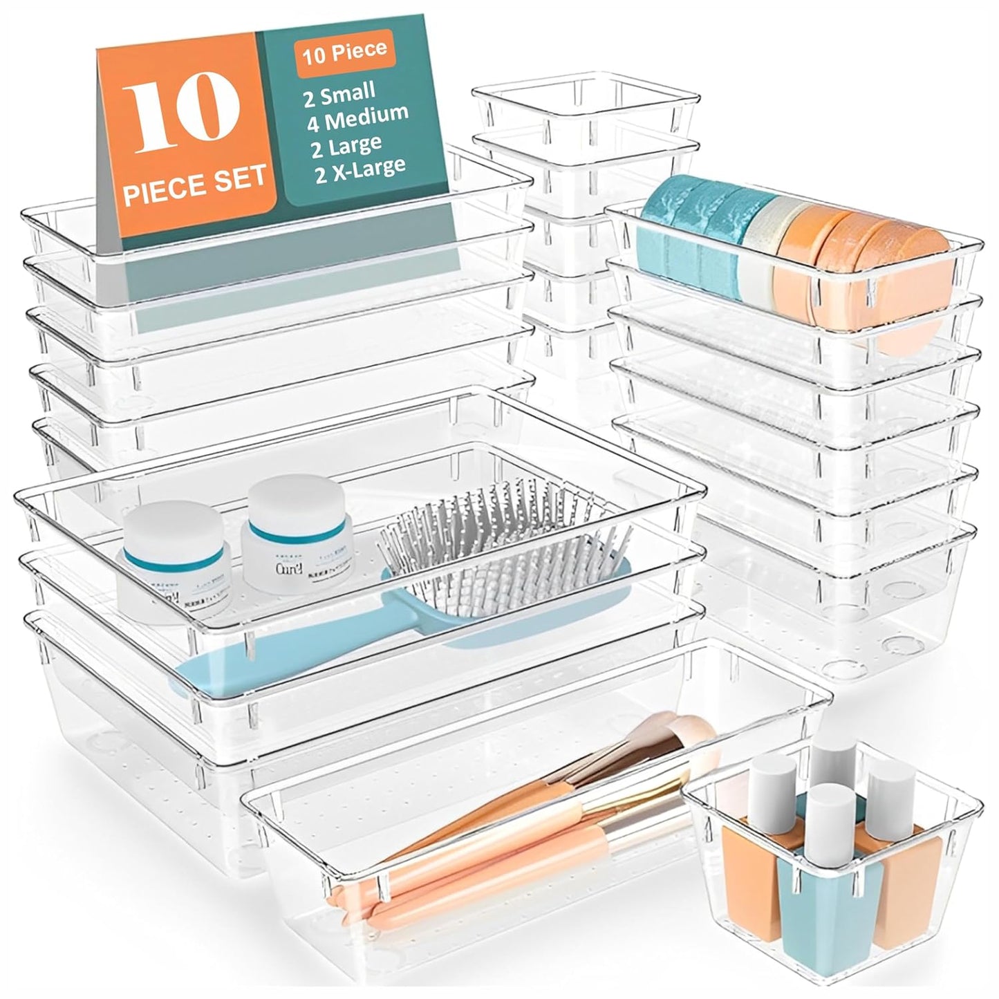 Clear Drawer Organizer Tray Set