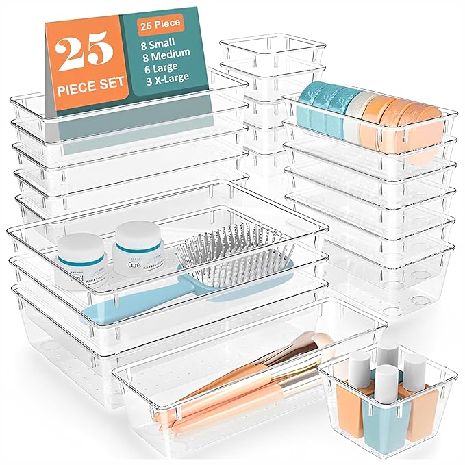 Clear Drawer Organizer Tray Set